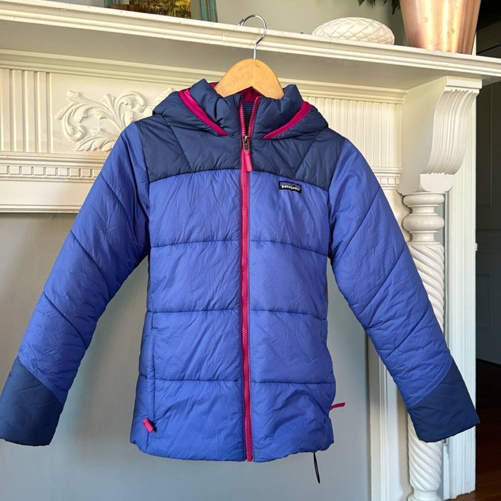 Patagonia. Size 12 Kid jacket. Blue, purple, vibrant pink. Barely worn.